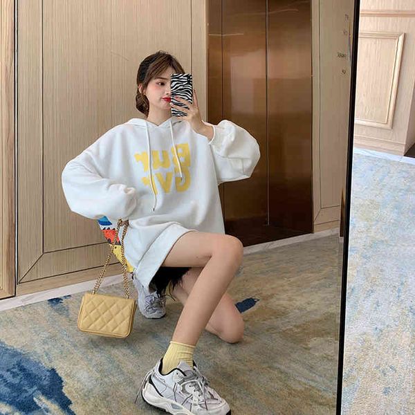

hoodies ytx050 beautiful floppy ears mid-length back cartoon print sweatpants with women's hood, Black