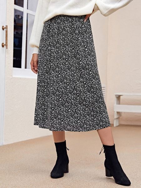 

dalmatian print long skirt j4zm#, Black