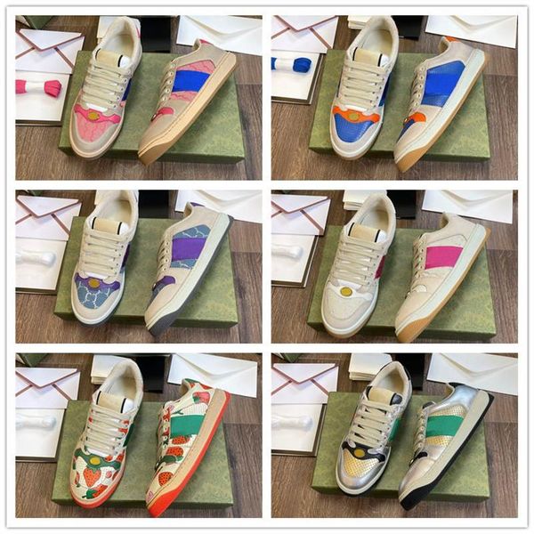 Screener Sneaker Donna Uomo Scarpe firmate beige Burro Pelle sporca da corsa vintage Striscia Web rossa e verde Suola in gomma bicolore Scarpe casual classiche