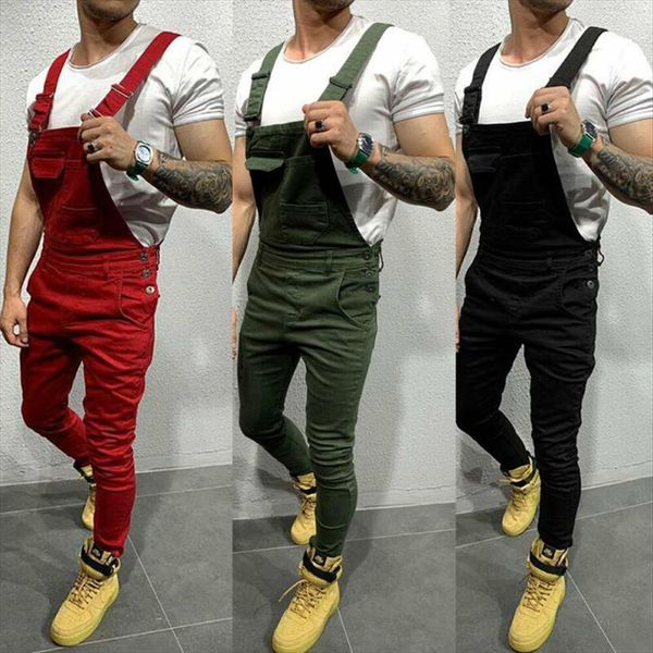 

fashion denim dungarees jumpsuit ripped women pants jeans overalls cargo long trousers, Black