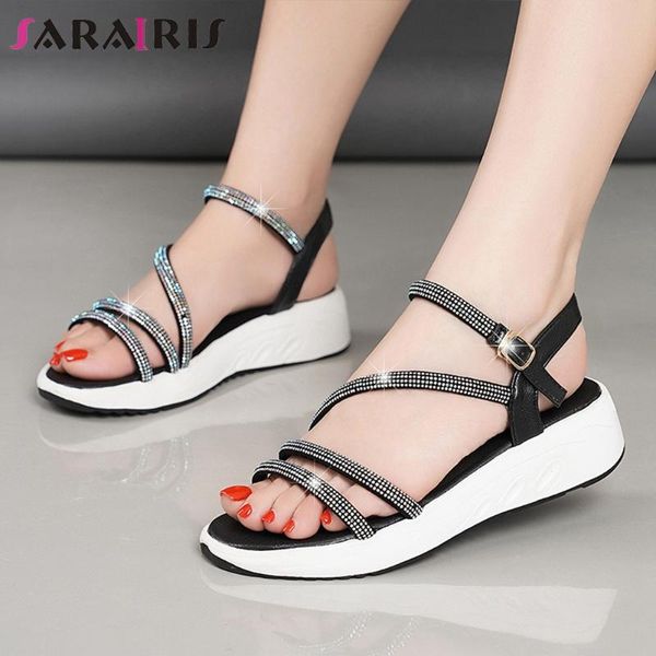 

summer casual flat platform sandals comfortable wedges women fashion rhinestone shoes woman, Black