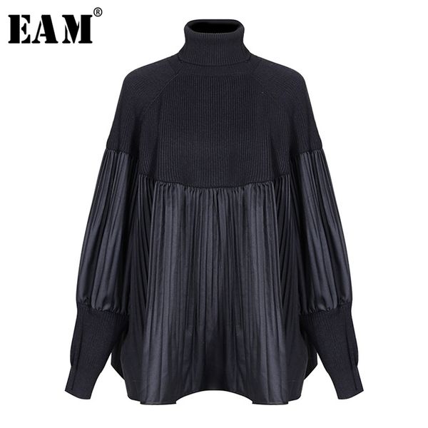 

[eam] pelated split big size knitting sweater loose fit turtleneck long sleeve women pullovers fashion spring 1m877 211011, White;black