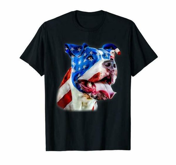 

black american pit bull terrier usa flag shirt patriotic dog gift 100% cotton, White;black