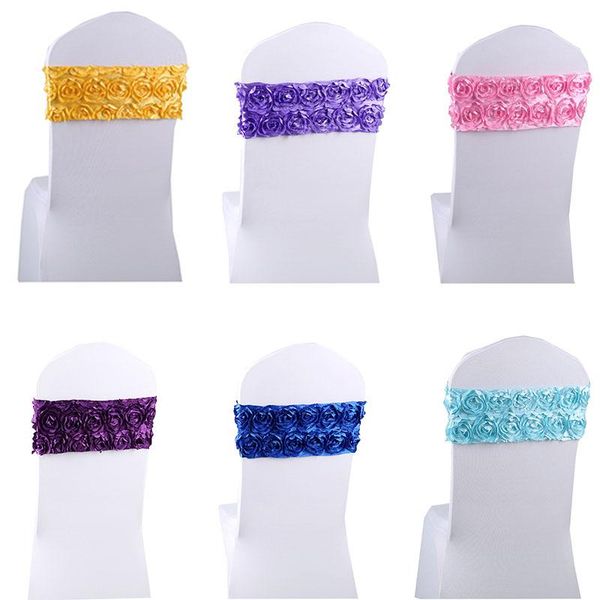 

100pcs 3d rose flower spandex chair sashes elastic floral band ties wedding party banquet supply