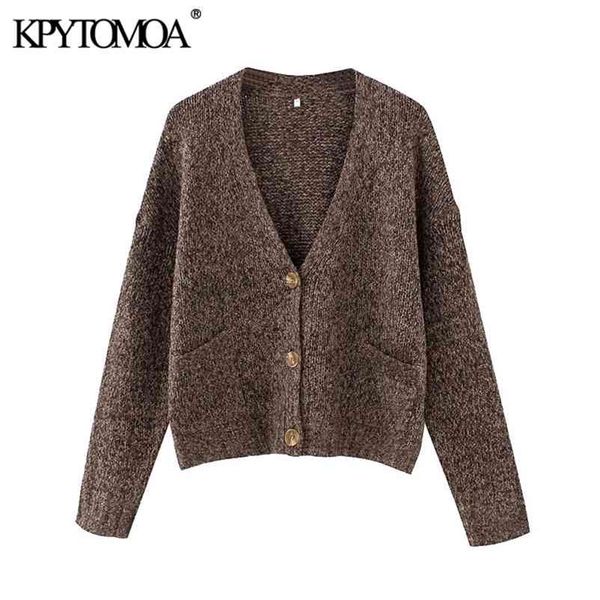 

women fashion with pockets loose knitted cardigan sweater vintage long sleeve button-up female outerwear chic 210420, White;black