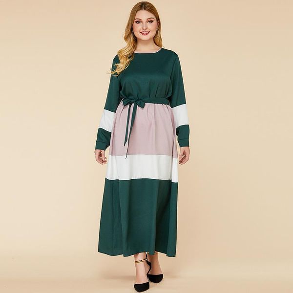 

casual dresses siskakia plus size elegant fashion color block patchwork long dress o neck full sleeve muslim middle east spring clothes, Black;gray