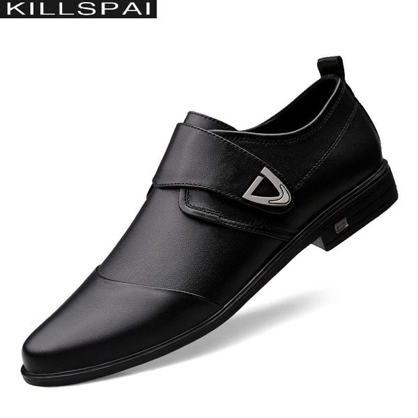 

dress shoes killspai summer men's genuine leather cow hook loop slip on classic black shoe man wedding work office for men