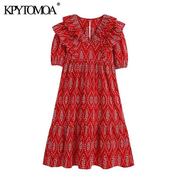 

women chic fashion cutwork embroidery ruffles midi dress v neck puff sleeves female dresses vestidos mujer 210420, Black;gray