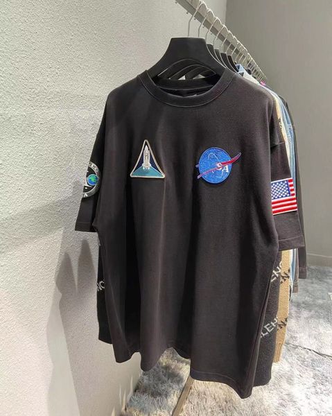 

paris joint name na t shirt series astronaut badge high density embroidery logo back letter xs-l#01, White