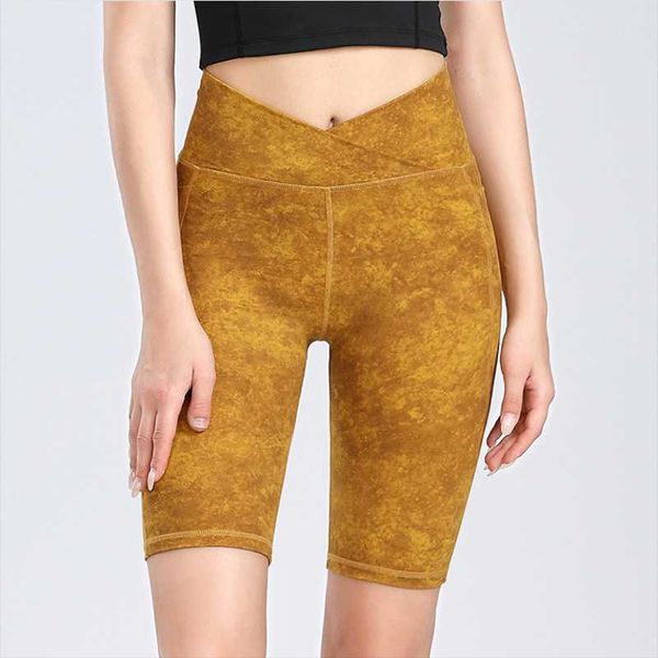 

women sport outfit tie-dye printed nylon naked feel soft yoga tights hip push up stretch high waist leggings fitness shorts