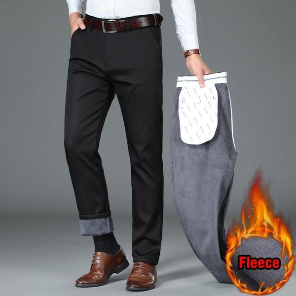 

men's pants winter men fleece casual thicken warm business fashion straight blue black khaki velvet suit trousers male