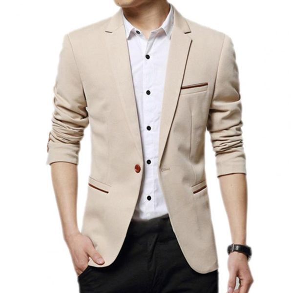 

men's suits & blazers men business solid color single button casual turn-down collar long sleeve formal slim suit costume homme, White;black