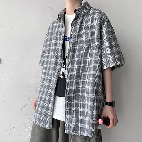 

men's casual shirts 2021 plaid shirt male trend loose ins hong kong style student handsome thin jacket, White;black