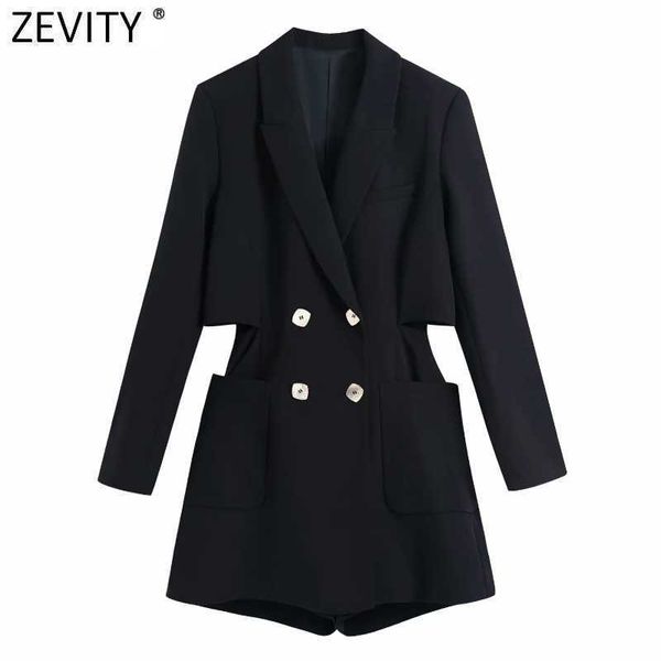 ZEVITY Kadınlar Vintage Kruvaze Takım Elbise Stil Chic Playsuits Ofis Bayan İş Şort Siyam Marka Tulum P1011 210603