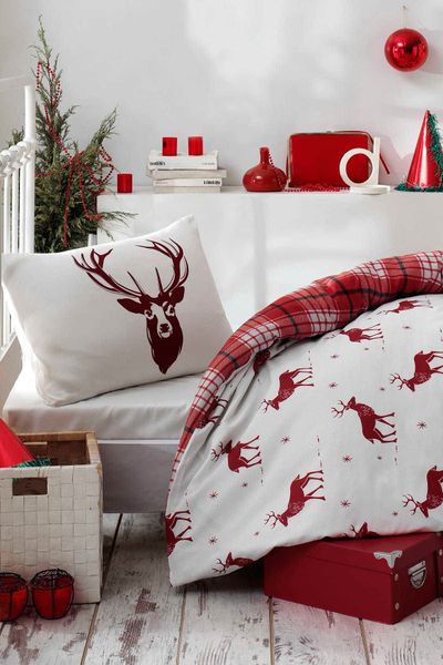 

bedding sets set with pillowcase duvet cover sets bed linen sheet red&white deer double  size quilt covers bedclothes bqtx