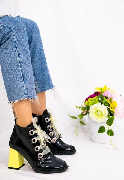 

boots sultan sacira patent leather side zipper boots, black yellow high block heel casual classic fancy booties, shoes for women 2021