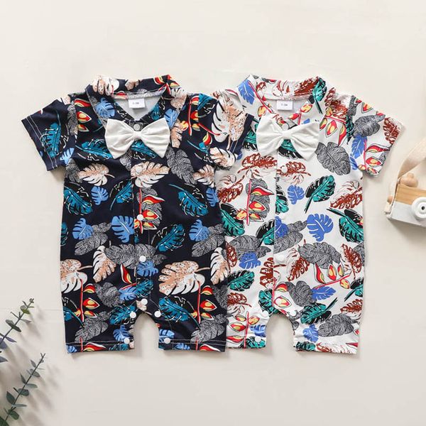 

boys rompers baby one piece clothing kids clothes boy gentleman bow print jumpsuit bodysuits cotton summer jumpsuits b7191, Blue