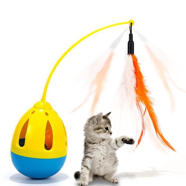 

funny pet cats catching toy with feather tumbler rolling ball teaser interactive toys for cat