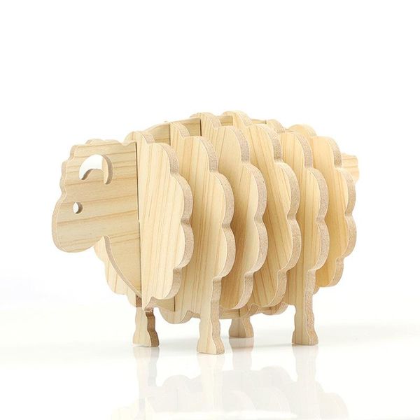 

mats & pads lovely wooden little sheep set tea coasters coffee cup pad placemats decor durable heat resistant drink mat home supplies