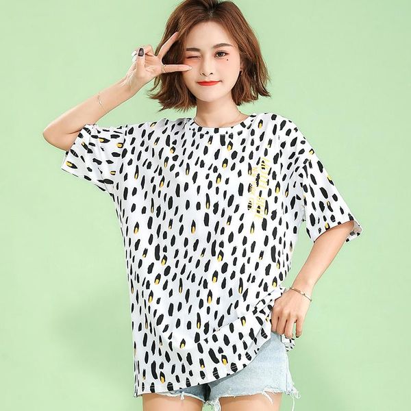 

women's t-shirt 2021 kawaii summer loose short-sleeved female cotton leopard harajuku tee top, White