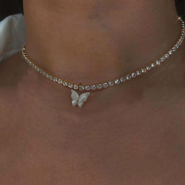 

dazzling acrylic choker necklaces rhinestone chain white black color simple clavicle necklace animal korean jewelry, Silver