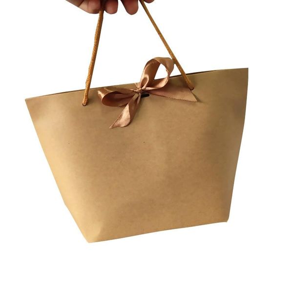 

gift wrap 12pcs festival kraft bag with ribbon shopping diy multifunction recyclable paper handles favors packaging