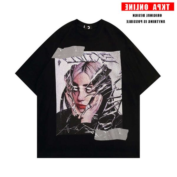 

men's shirt tkpa high street asian style printed short sleeve men's dark mourning loose hip hop trendy t-shirt couple, White;black