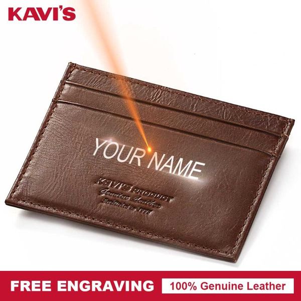 

card holders kavis engraving genuine leather holder multifunctional zipper fashion men id wallet case coin purse thin mini, Brown;gray