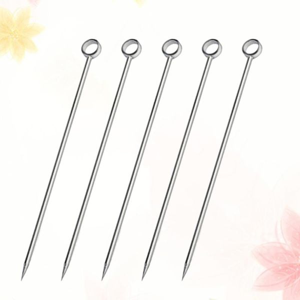 

forks 5pcs stainless steel cocktail picks fruit cake sticks toothpicks appetizer pick for party bar (circular ring head)