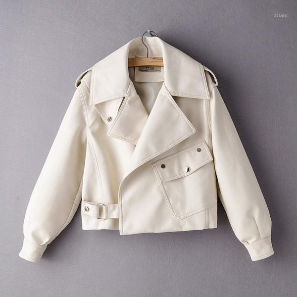 

women's leather & faux fashion casual women pu jackets 2021 spring elegant white ladies coats streatwear puff sleeve female jacket girl, Black