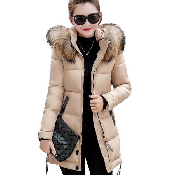 

winter jacket women fur hooded parka long jacket cotton padded winter coat women warm thicken jaqueta feminina inverno 211126, Black