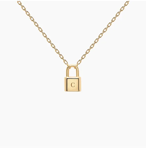 

tiny a-z letter square lock pendant necklace stainless steel gold chain padlock for women engrave jewelry accessories necklaces, Silver