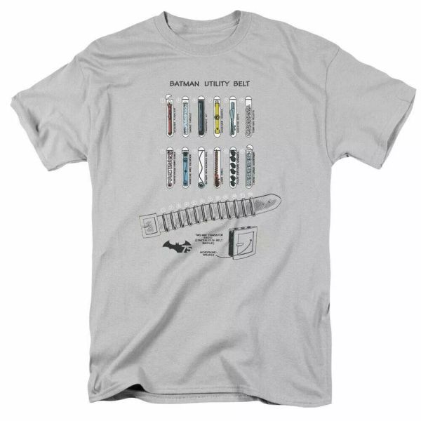 

dc batman utility belt t shirt mens licensed dc comics tee silver, White;black