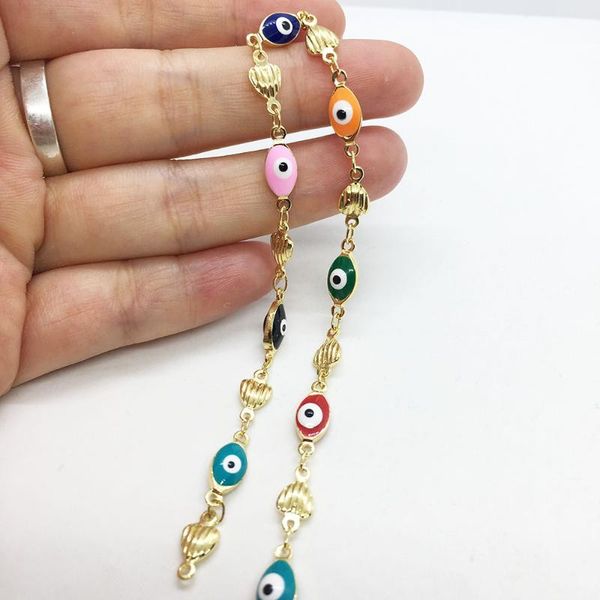 

chains 1m/lot width5mm18k gold copper turkish eye connect with enamel love for diy bracelet & necklaces jewelry making supplies, Silver