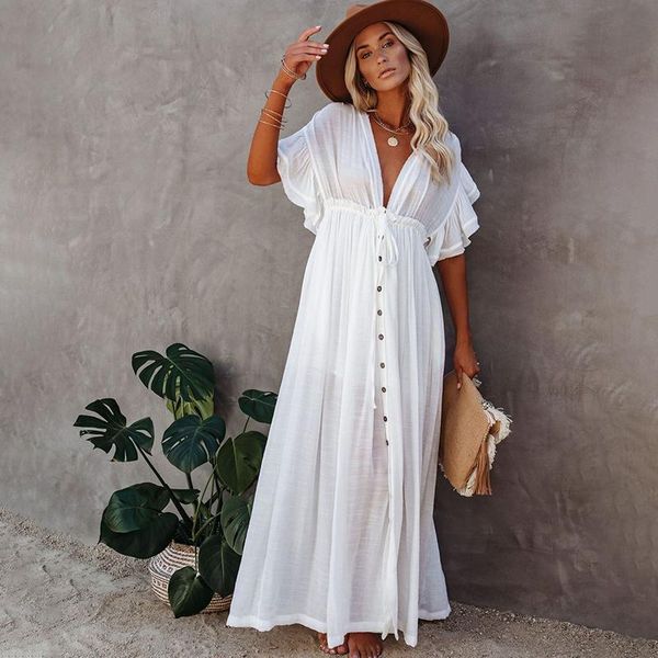 

women's swimwear bikini cover-ups long white tunic casual summer beach dress elegant women plus size wear swim suit cover up q1208, White;black
