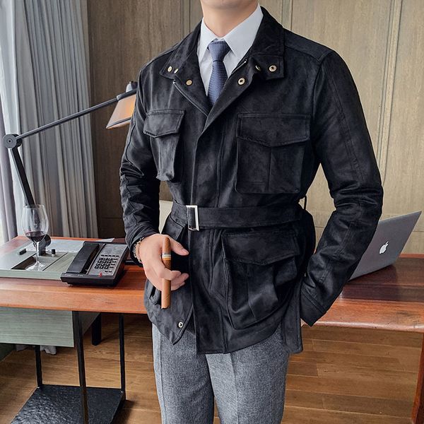 

men's casual shirts korean fine fitting single breasted solid clothes the whole game multi pockets turn down collar jack aj7e, White;black