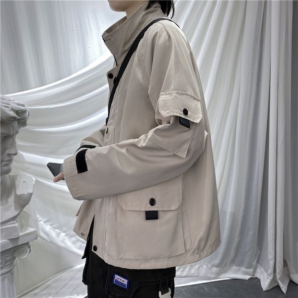 

men's jackets autumn casual fashion solid color multi-pocket tooling mens streetwear loose hip-hop bomber men uli0, Black;brown