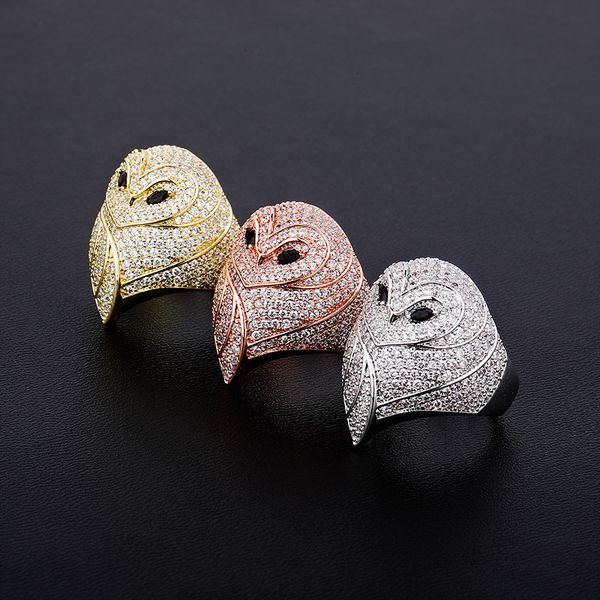 

fashion hip hop mens jewelry ring owl iced out ring zircon hiphop gold silver rings