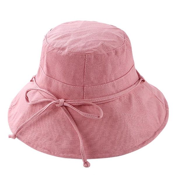 

wide brim hats korean version of cotton and linen fisherman hat women's big bow sun visor solid color summer travel folding panama&#039, Blue;gray
