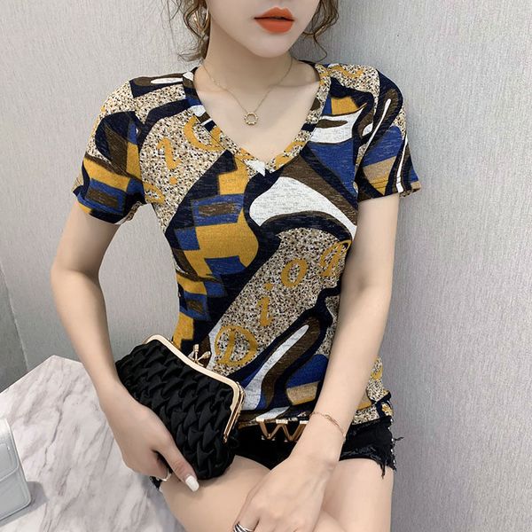 

women's t-shirt women in short sleeves european fashions big print with western-style cleavage shirt will see ny daily weight streetwea, White