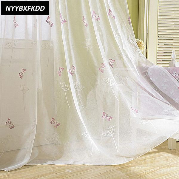 

embroidered pink butterfly tulle curtains for bedroom sheer dandelion window drapes panels girls room living curtain &