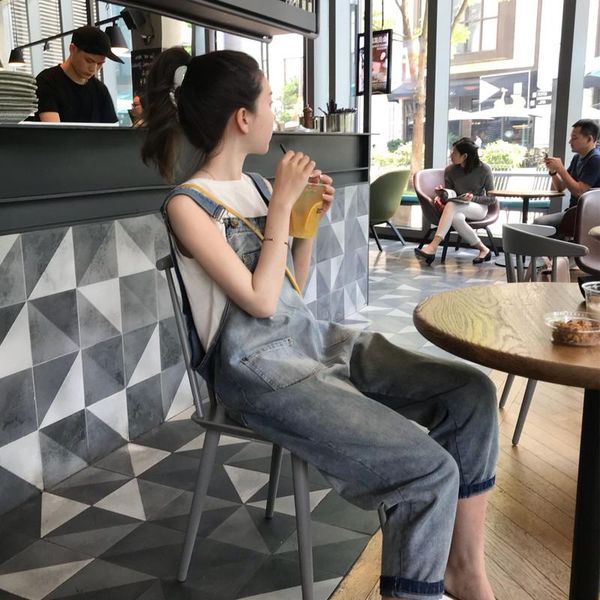 

women's jeans overall female easy ins 2021 soft lovely age students are loose, Blue
