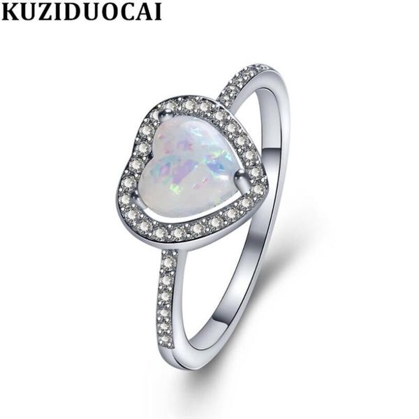

kuziduocai new fashion jewelry zircon stainless steel opal heart wedding bride party rings for women girl mujer anillos r-926, Golden;silver