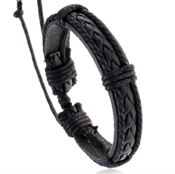 

men women bracelet retro hand woven braid genuine leather bracelet 12mm adjustable cowhide wax thread nightclub hip hop bracelet, Golden;silver