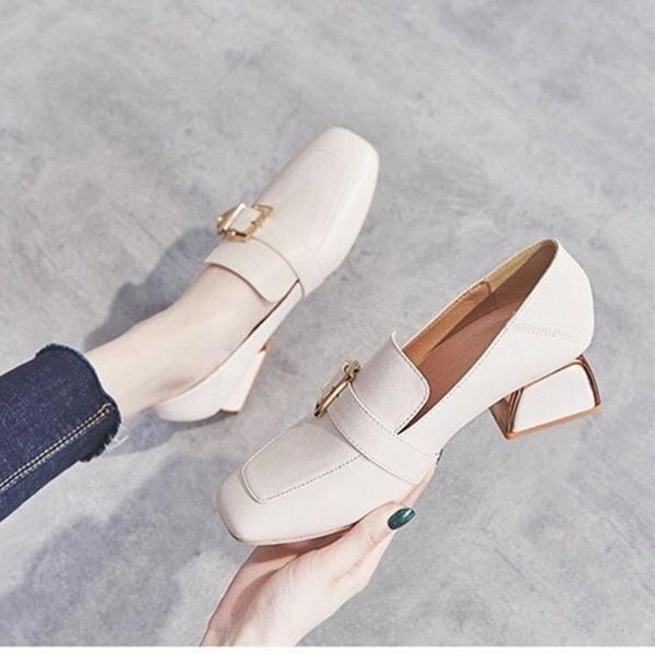 

dress shoes zapatos de mujer women casual sweet round toe pu leather spring slip on heel lady office e9374, Black