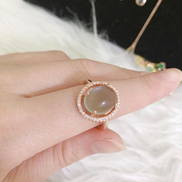 

cluster rings designer original silver inlaid chalcedony egg round opening adjustable ring elegant charm creative retro female jewelry, Golden;silver