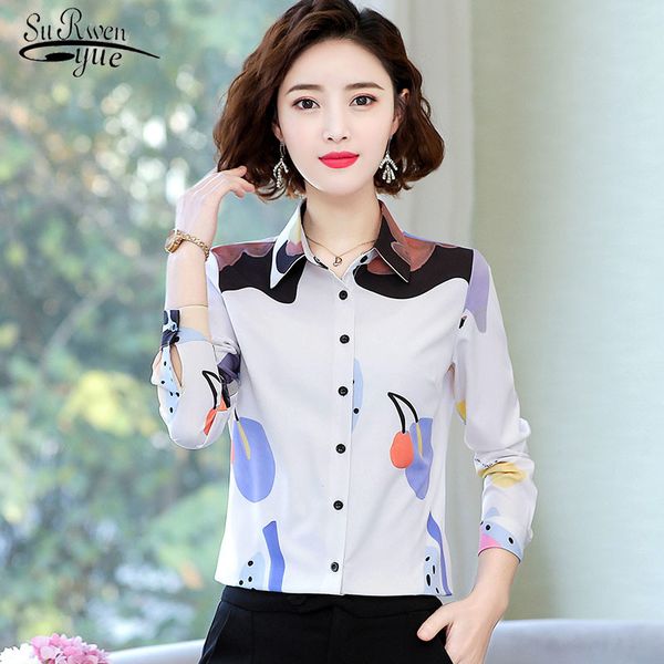 

long sleeve print office lady blouse women spring korean and blouses elegant slim clothes blusas 8949 50 210521, White