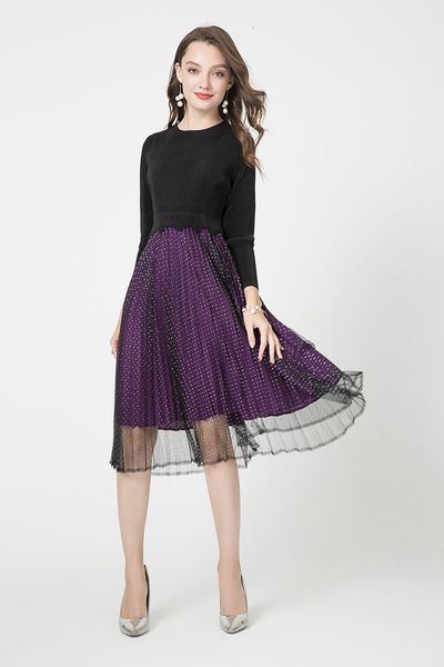 

dress miyake fashion fold long sleeve patchwork mesh pleated, Black;gray