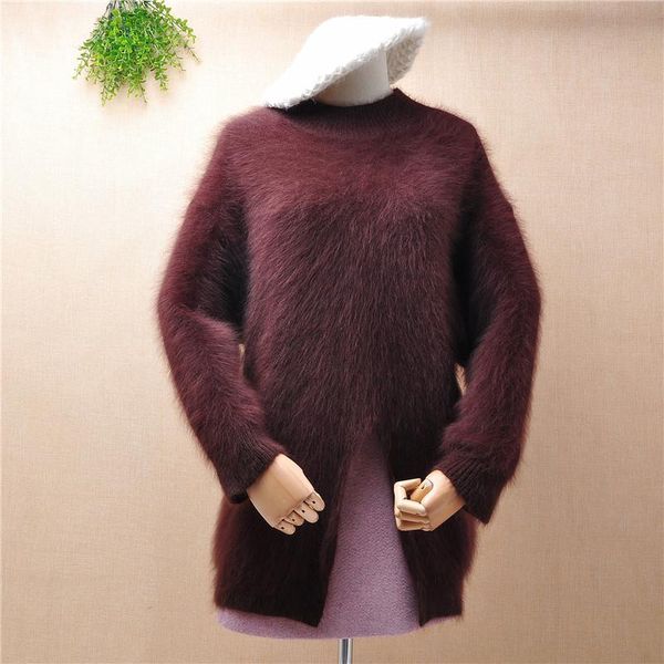 

korean female women hairy fuzzy mink cashmere o-neck long sleeves pullover angora fur winter loose jumper sweater pull women's sweate s, White;black