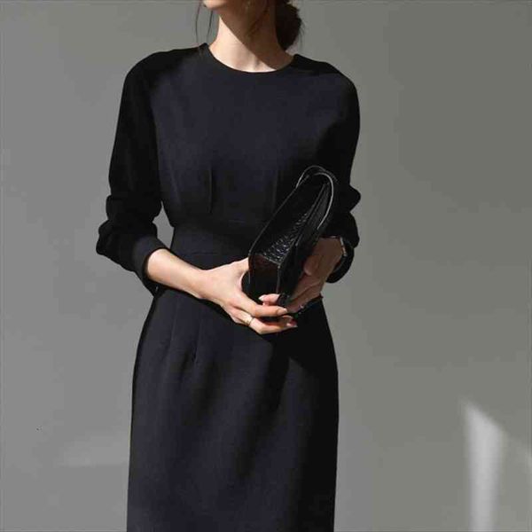 

minimalist maxi autumn winter bottoming women dress fashion elegant ol long sleeve package hip dresses, Black;gray